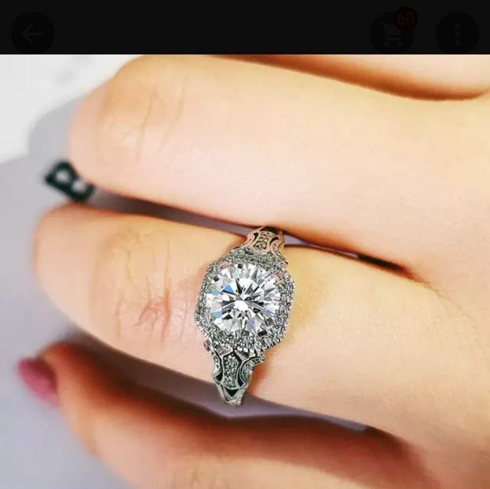 Round cut halo simulated diamond ring - Picture 6 of 6